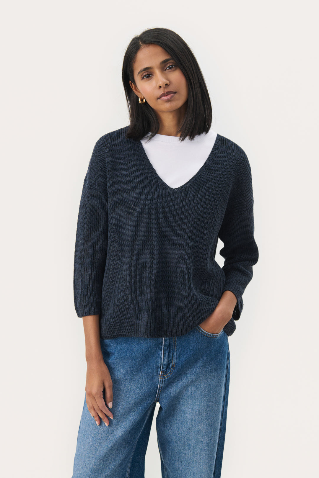 Pull en lin et coton à manches 7/8 Etrona