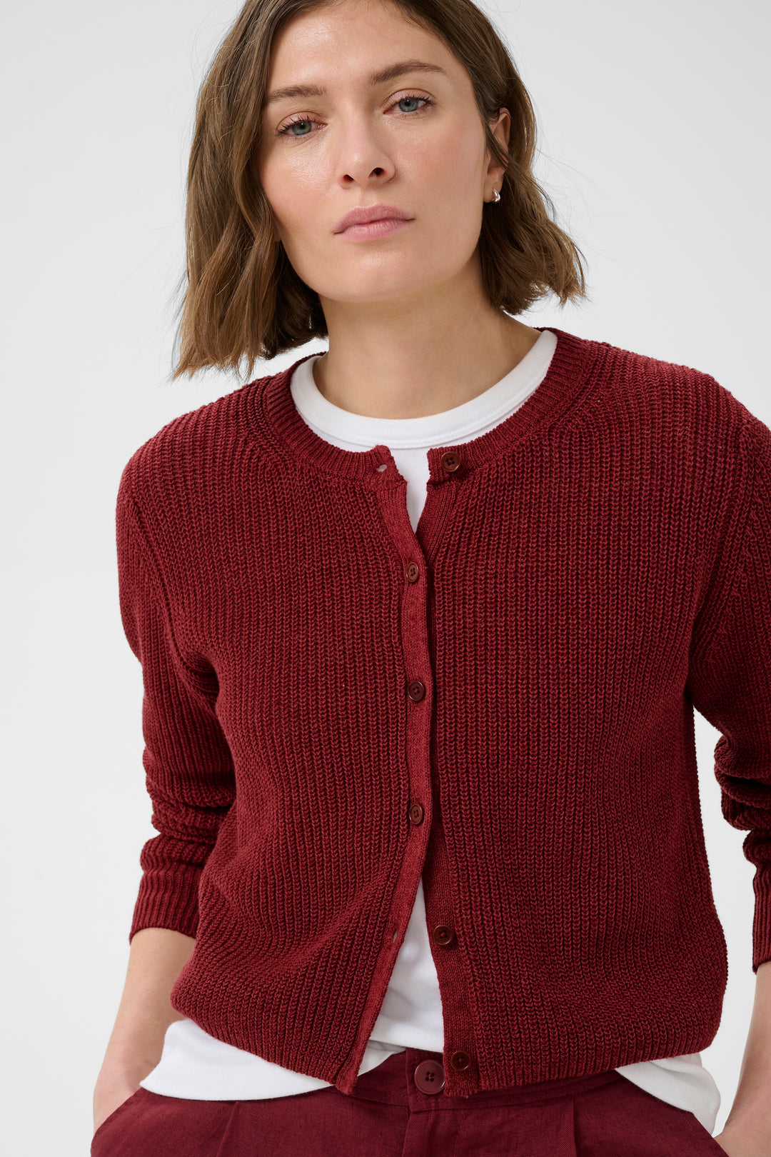 Cardigan court Gigia en lin et coton texturé