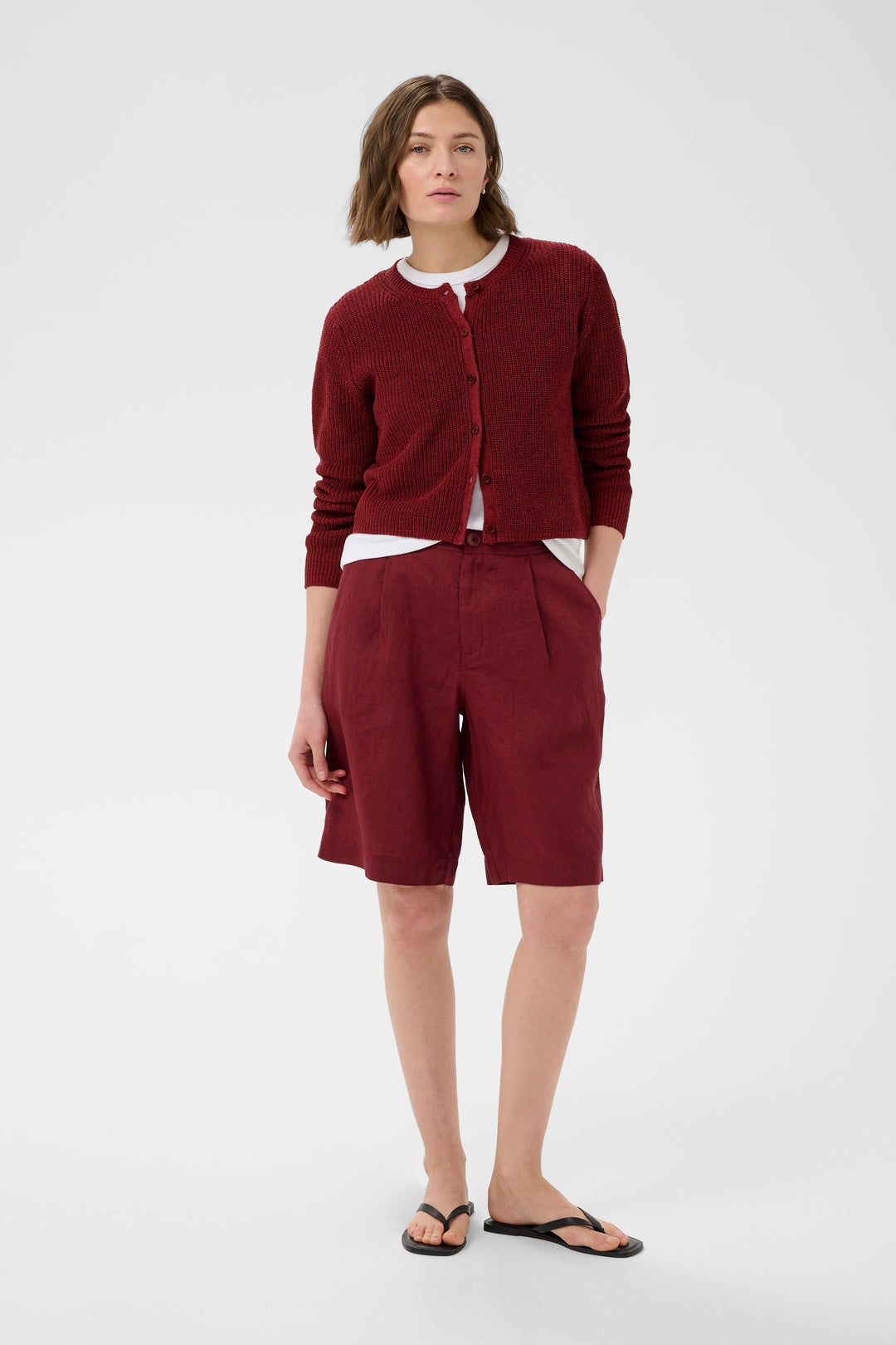 Cardigan court Gigia en lin et coton texturé