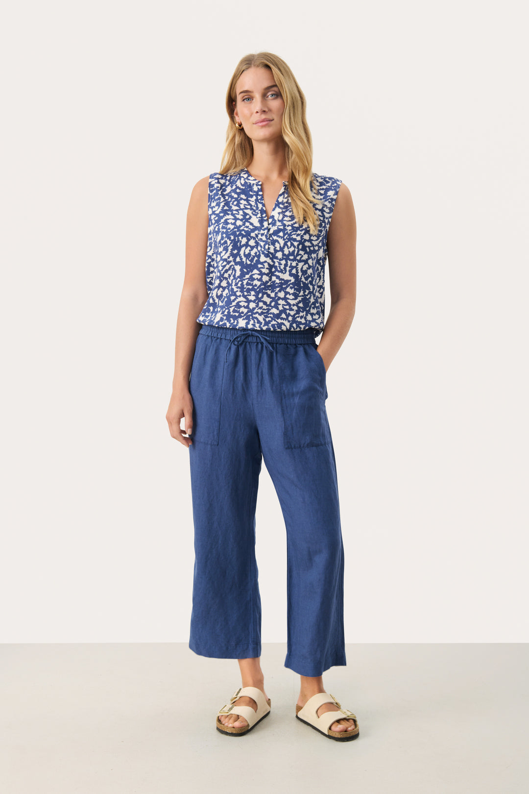 Pantalon de lin ample à taille élastique Eniolas