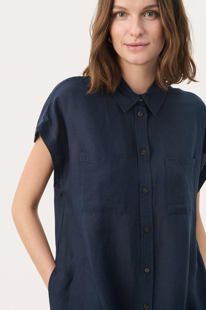 Robe chemise midi à mancherons Ellena