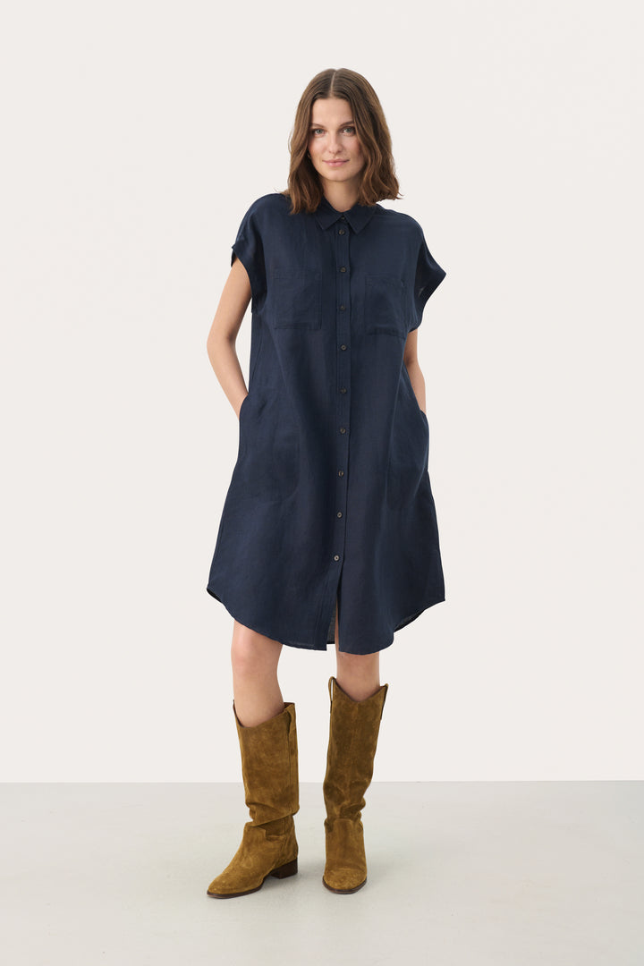 Robe chemise midi à mancherons Ellena