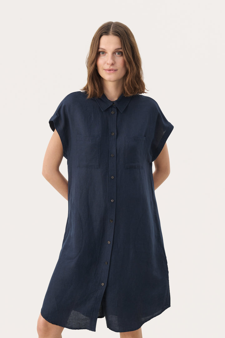 Robe chemise midi à mancherons Ellena