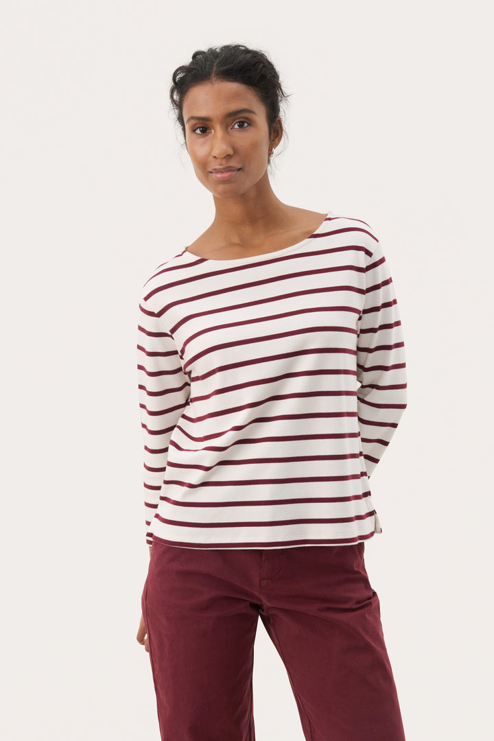 T-shirt rayé en coton à manches 7/8 Nela