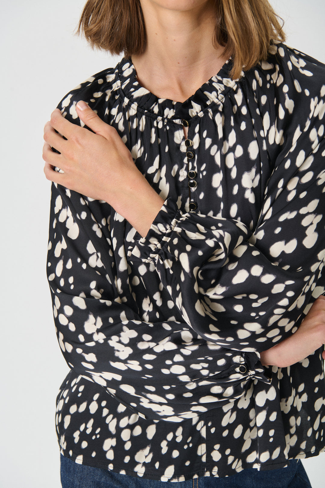 Blouse ample à imprimé bambi et col froncé Venessa