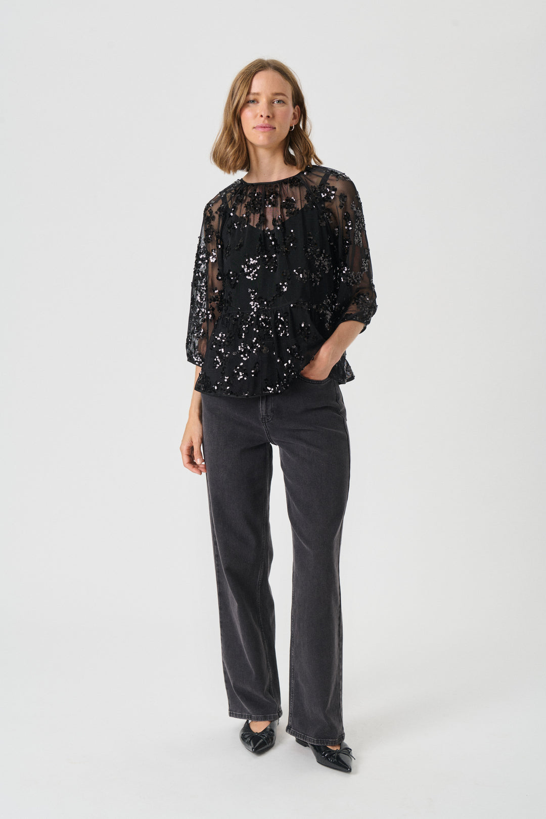 Blouse transparente à paillettes Vivan