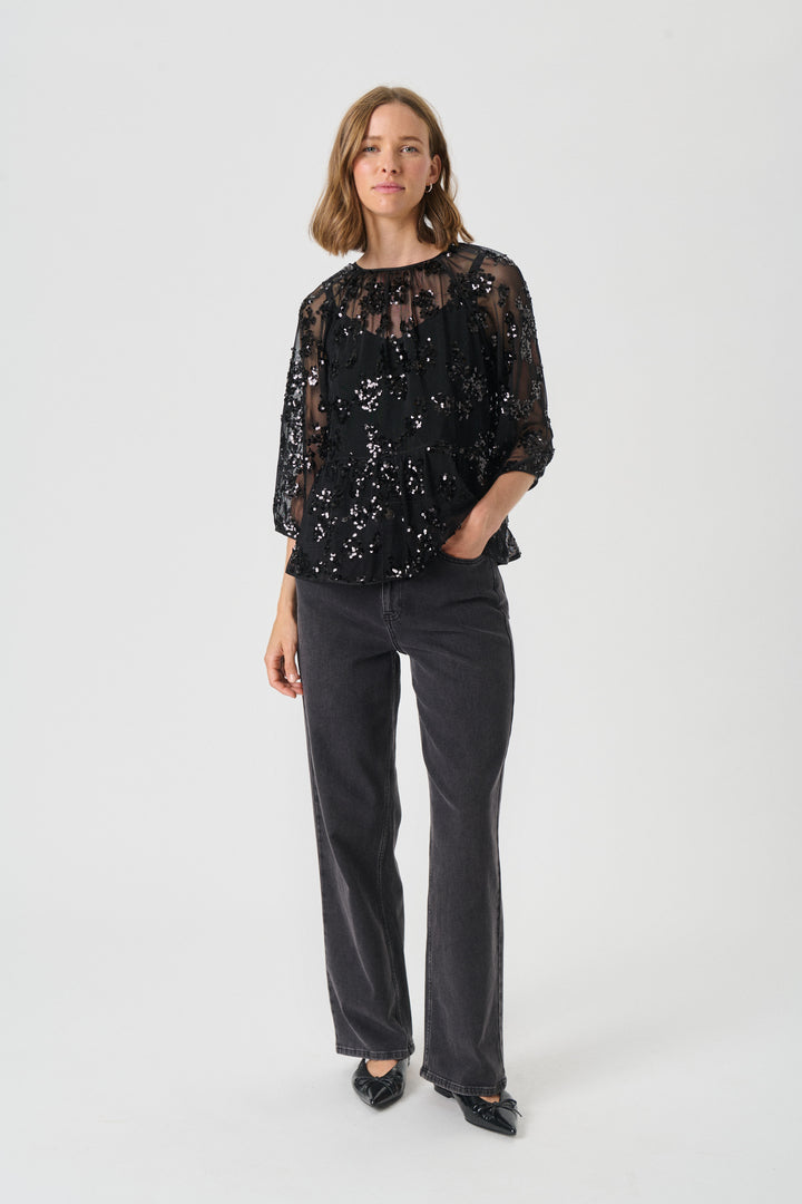 Blouse transparente à paillettes Vivan
