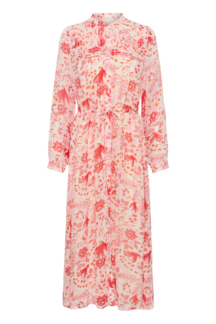 Robe longue Altina fleurie à plastron plissé