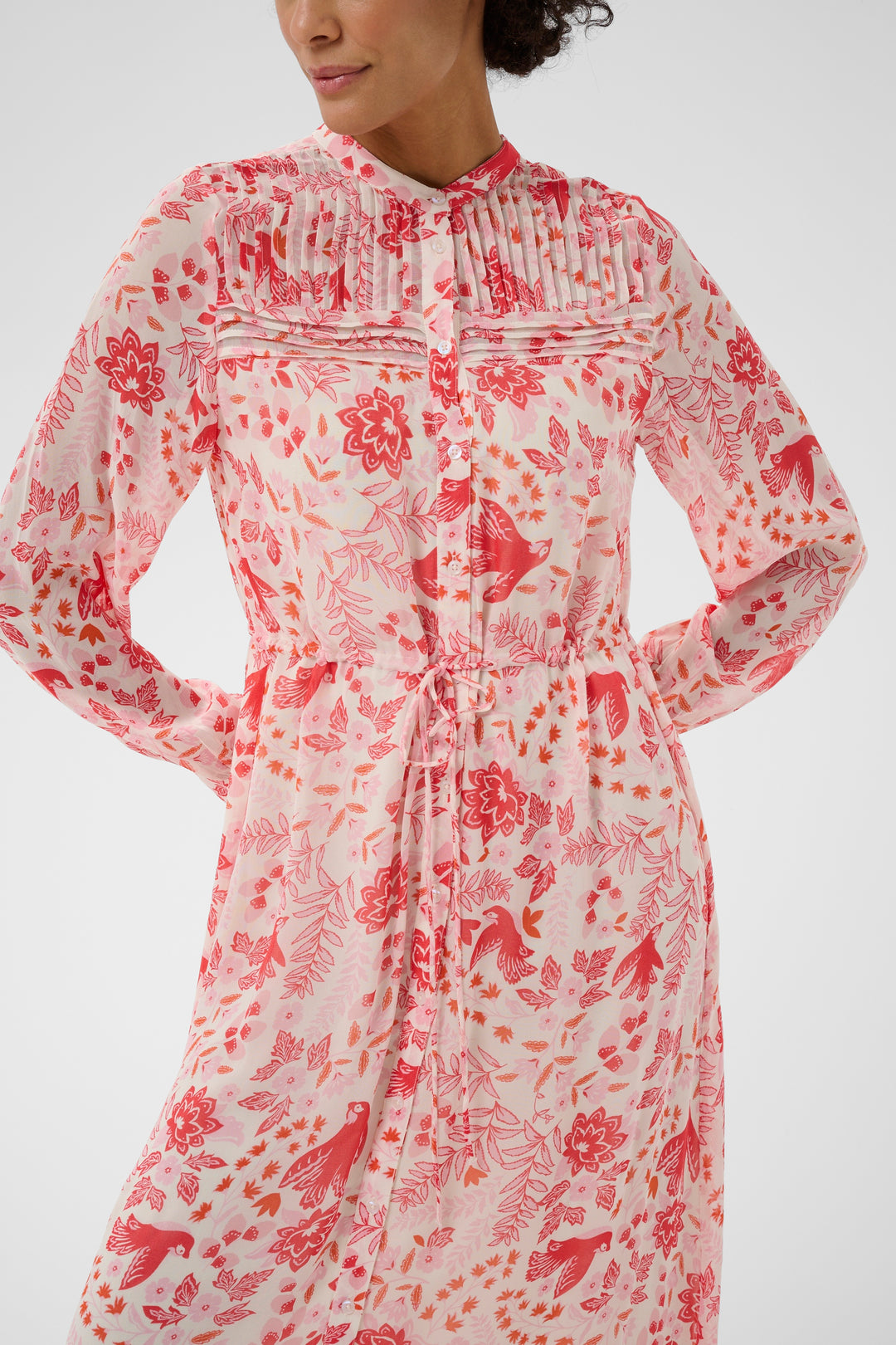 Robe longue Altina fleurie à plastron plissé