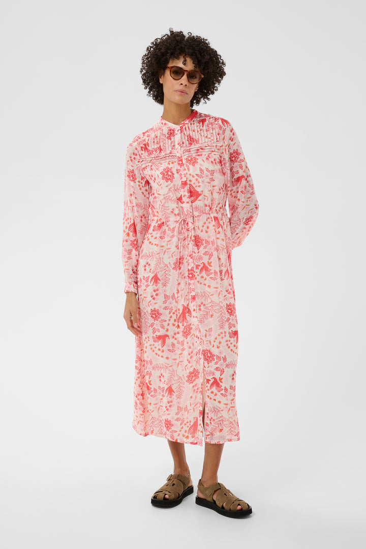 Robe longue Altina fleurie à plastron plissé