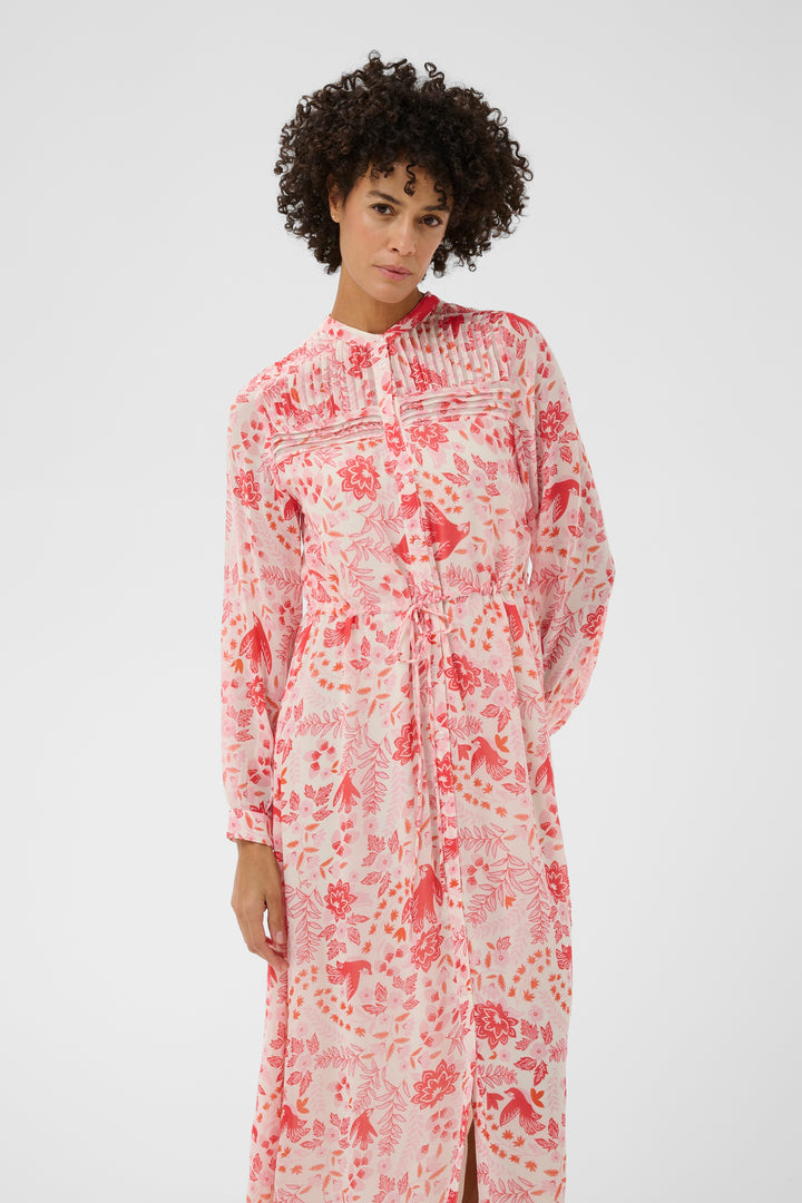 Robe longue Altina fleurie à plastron plissé
