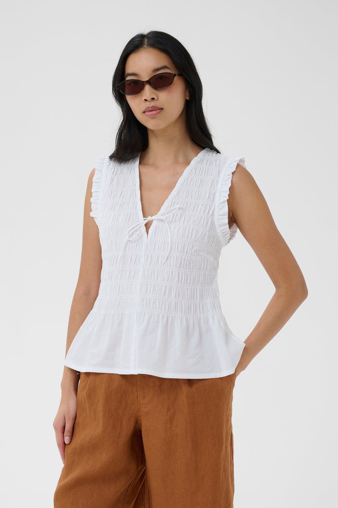 Blouse Borgny smockée à basque et volants