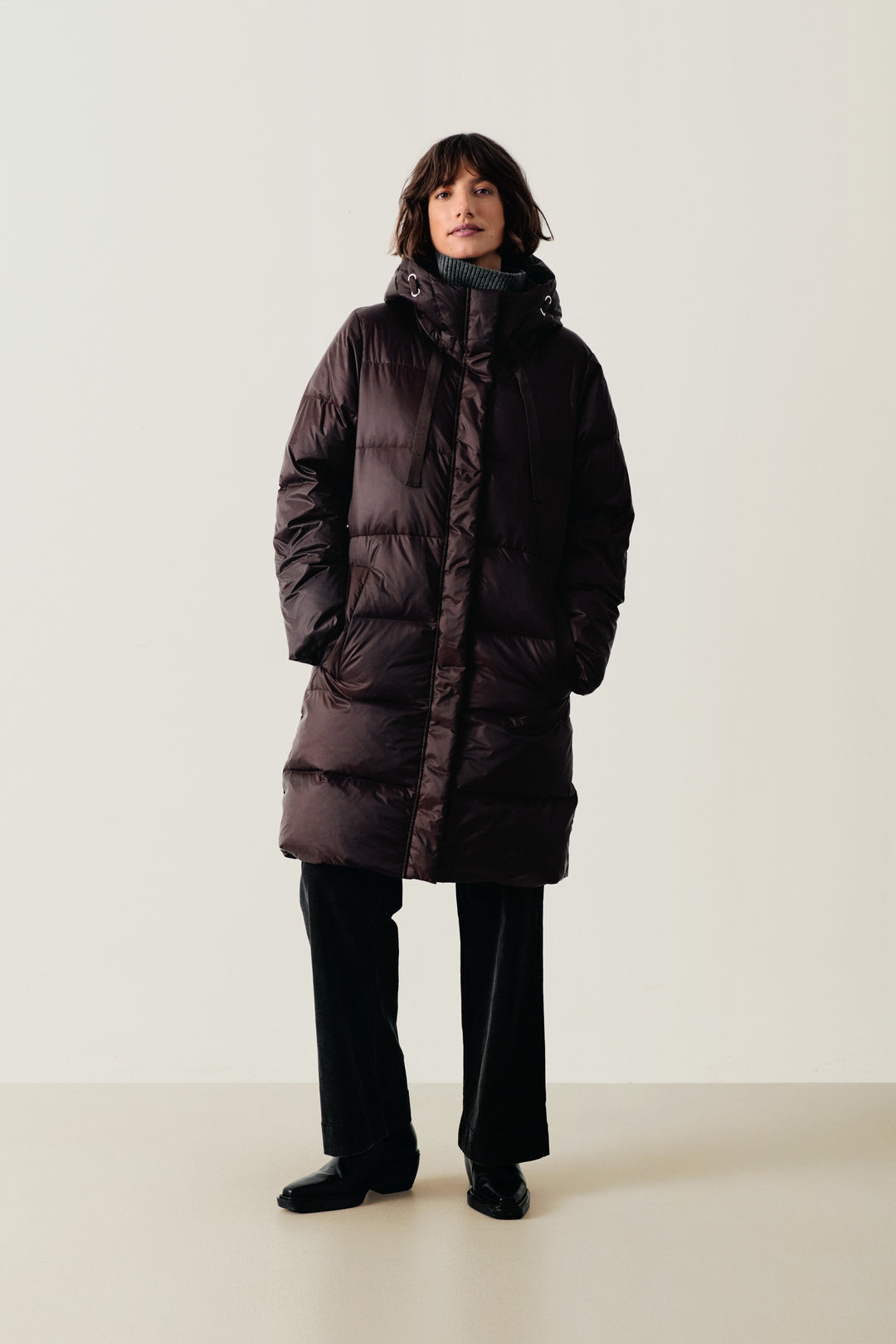 Manteau long Camly matelassé à capuchon
