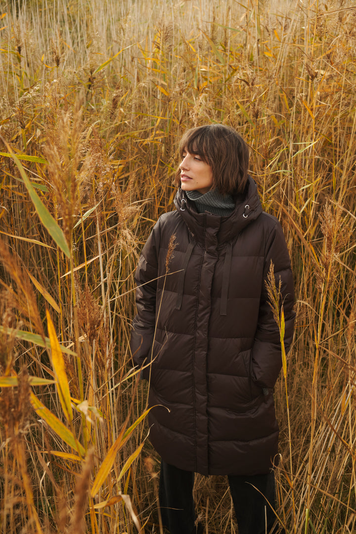 Manteau long Camly matelassé à capuchon