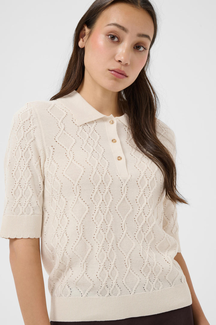 Tricot à col polo ajouré Cinia