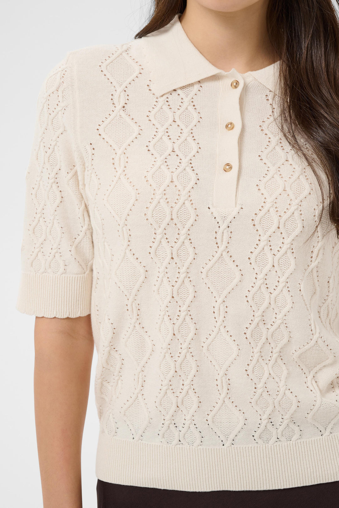 Tricot à col polo ajouré Cinia