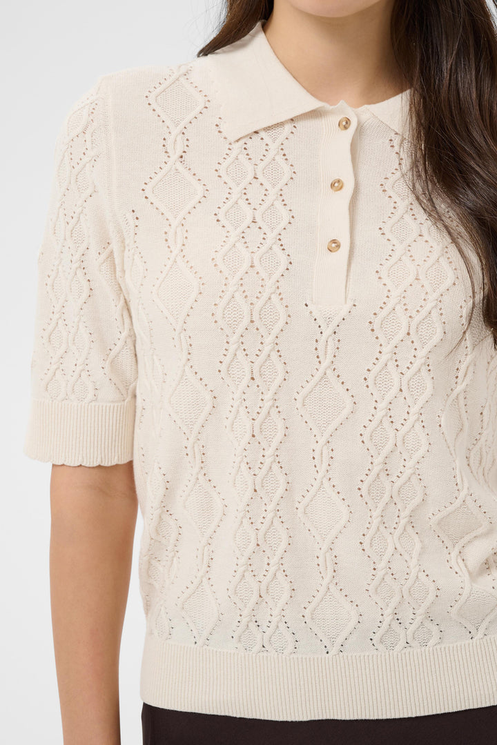 Tricot à col polo ajouré Cinia