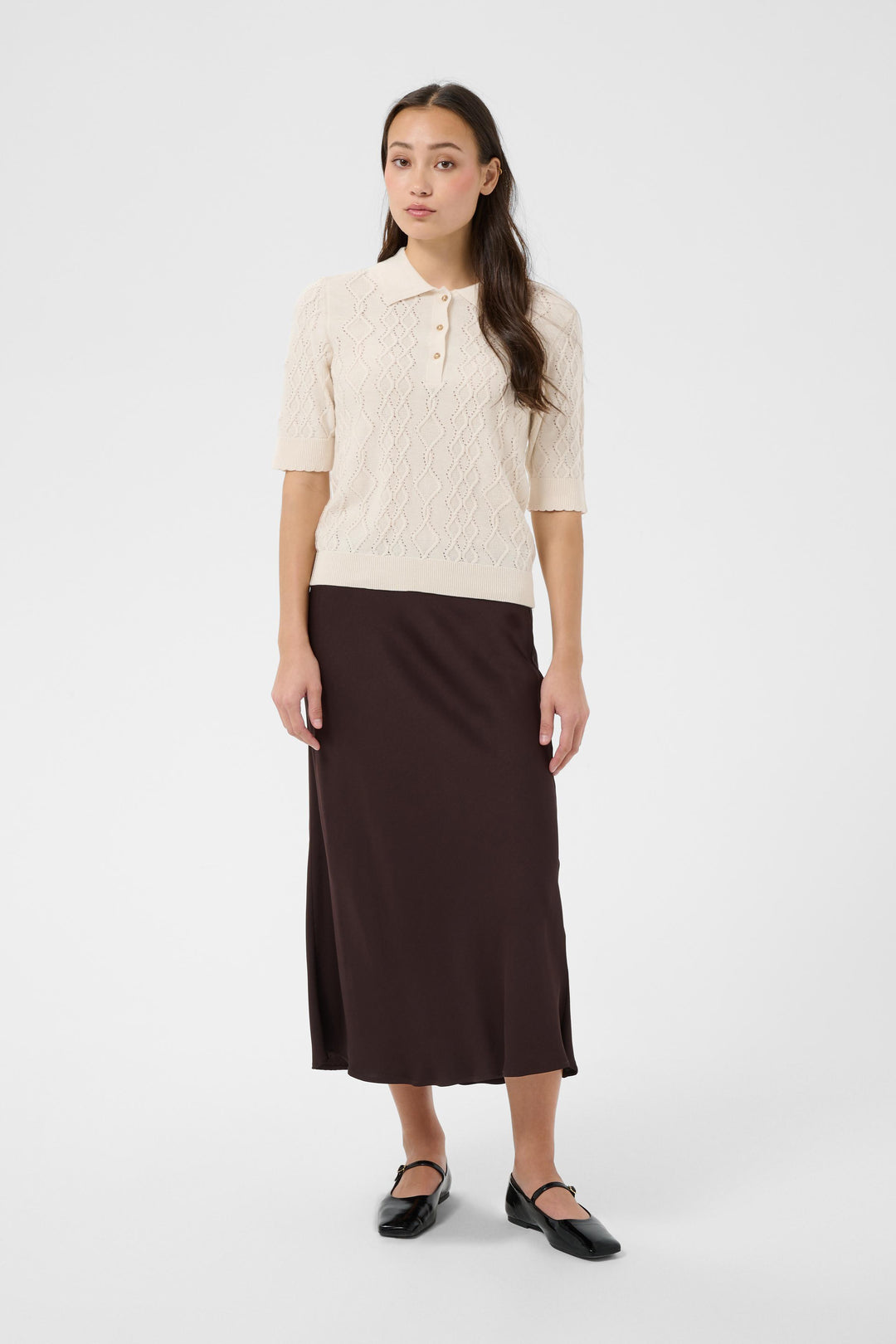 Tricot à col polo ajouré Cinia