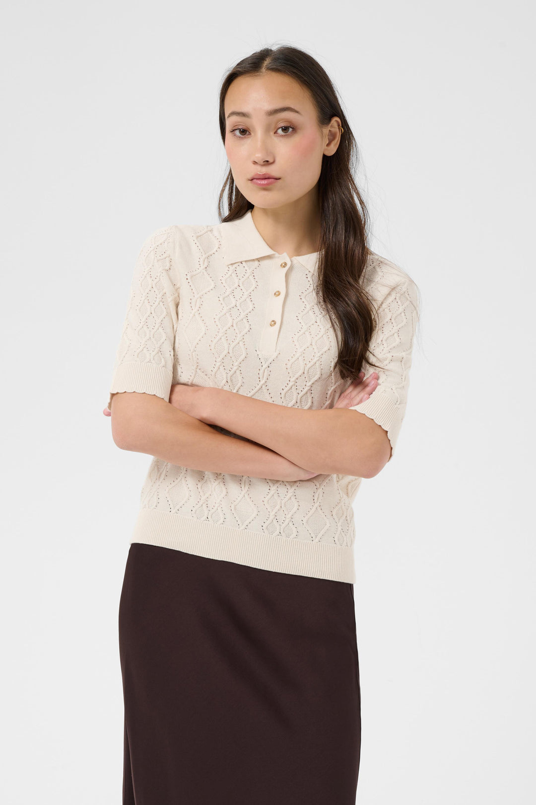 Tricot à col polo ajouré Cinia
