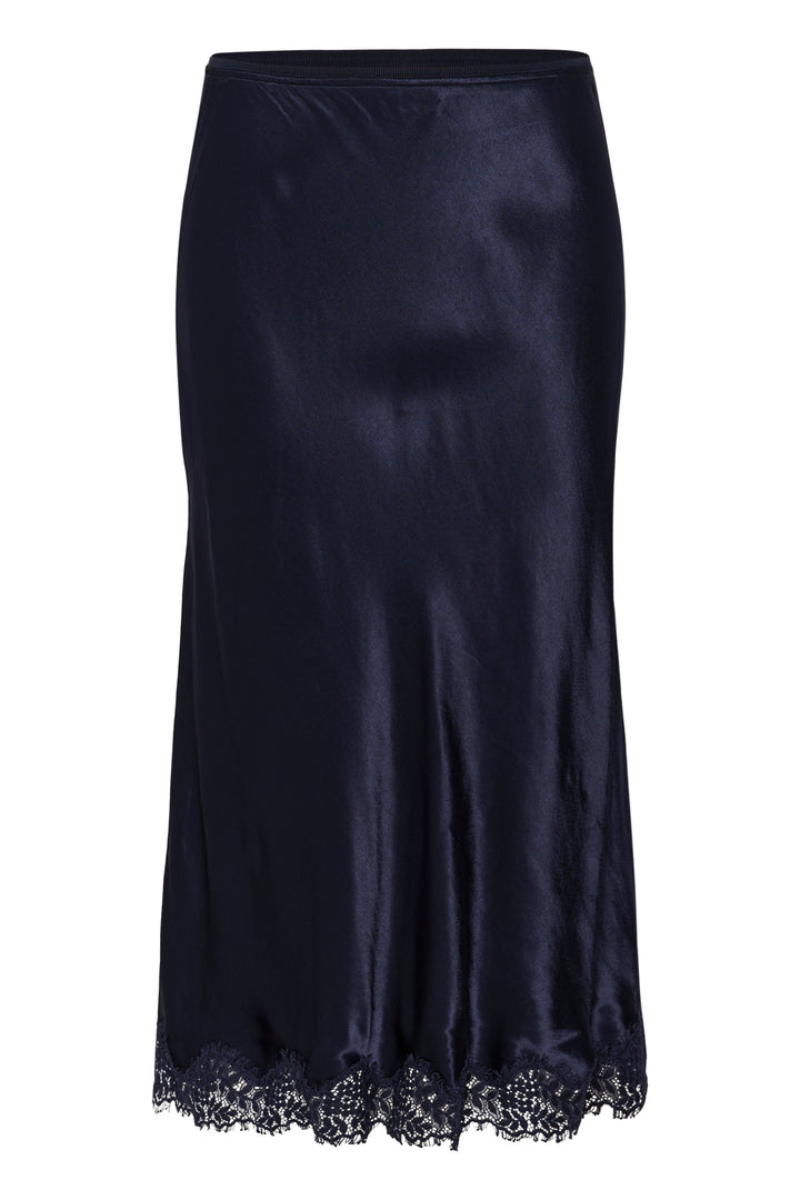 Jupe midi satinée bordure dentelle Denija