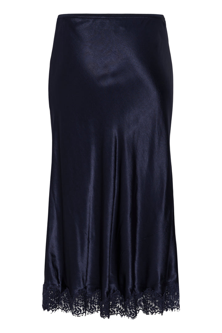 Jupe midi satinée bordure dentelle Denija
