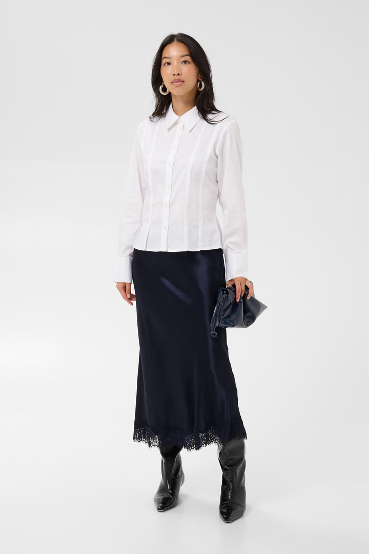 Jupe midi satinée bordure dentelle Denija