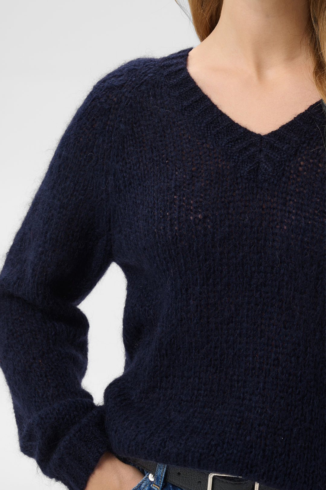 Pull ample col en V texturé Dualina