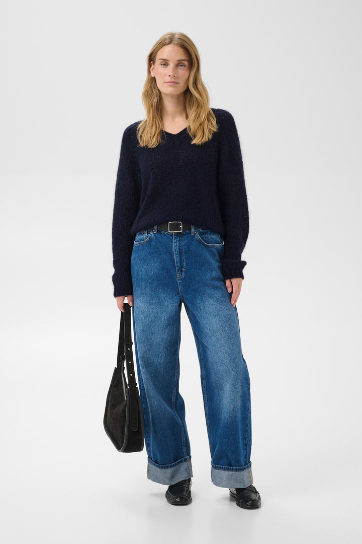 Pull ample col en V texturé Dualina