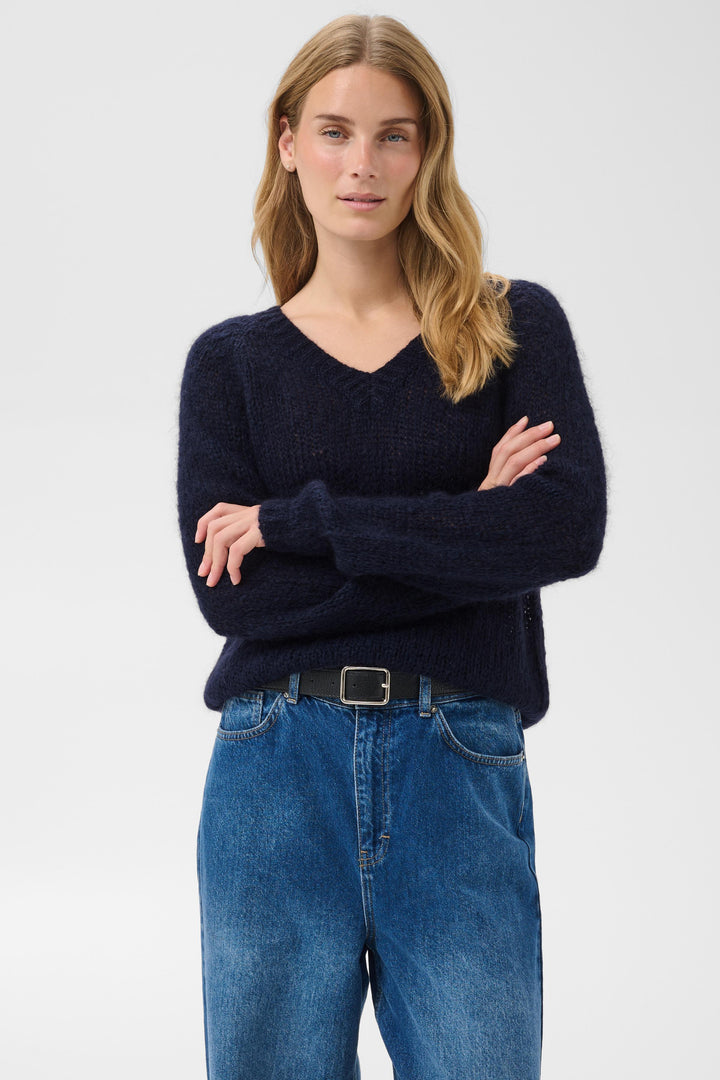 Pull ample col en V texturé Dualina
