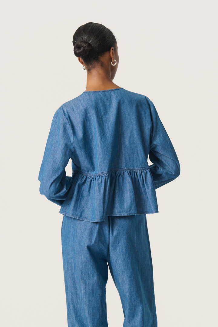 Blouse en denim avec noeuds et basque Chamy