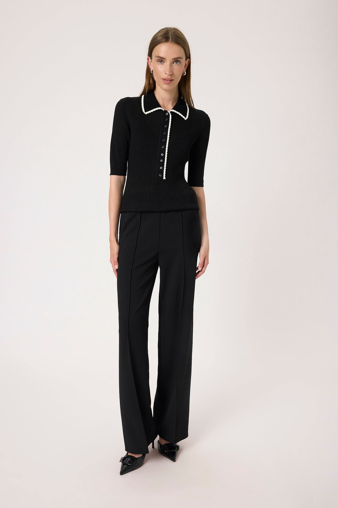 Pull polo scintillant à manches courtes Laisa