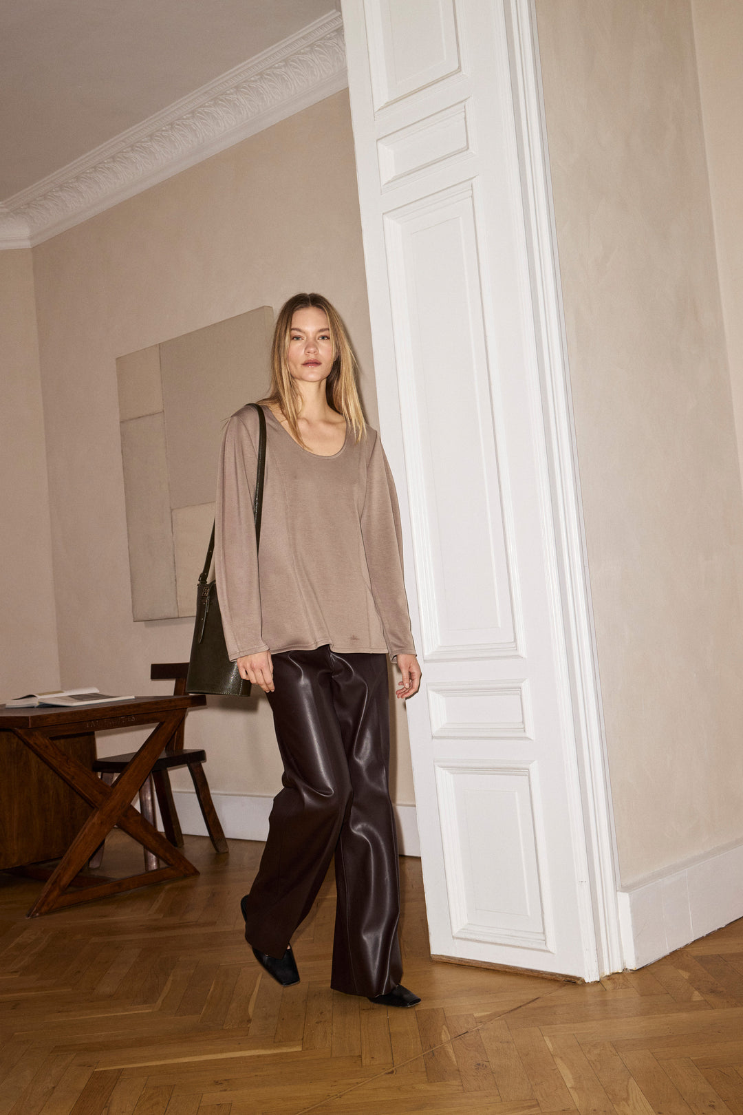 Pantalon faux cuir jambe large Kaylee
