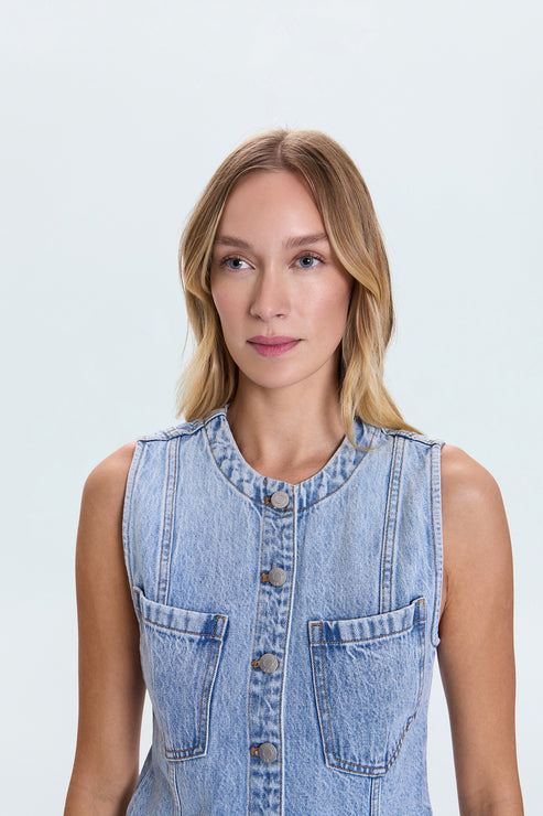 Veste en denim ajustée sans manches Gia