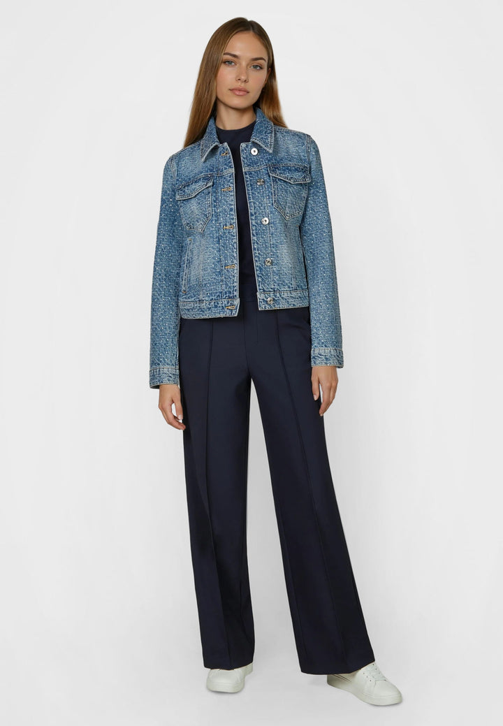 Veste courte denim et texturée