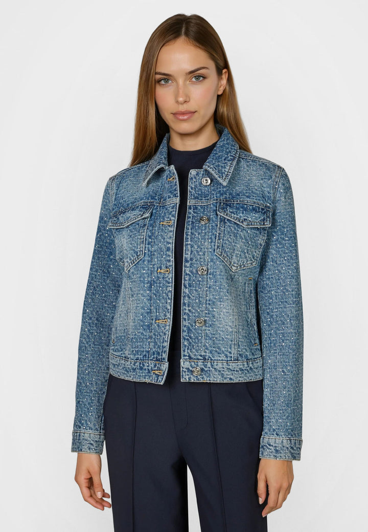 Veste courte denim et texturée