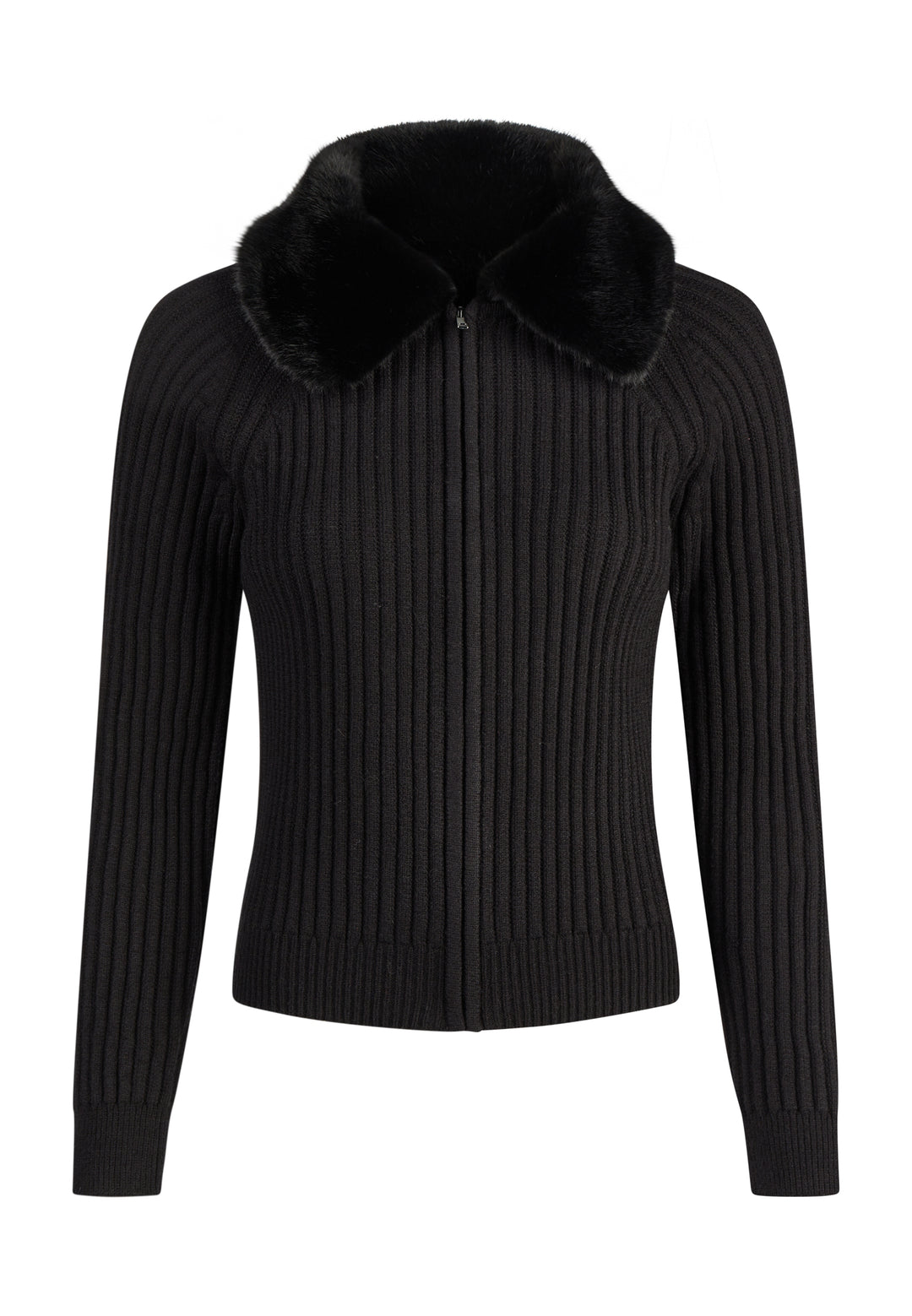 Cardigan côtelé à col duveteux