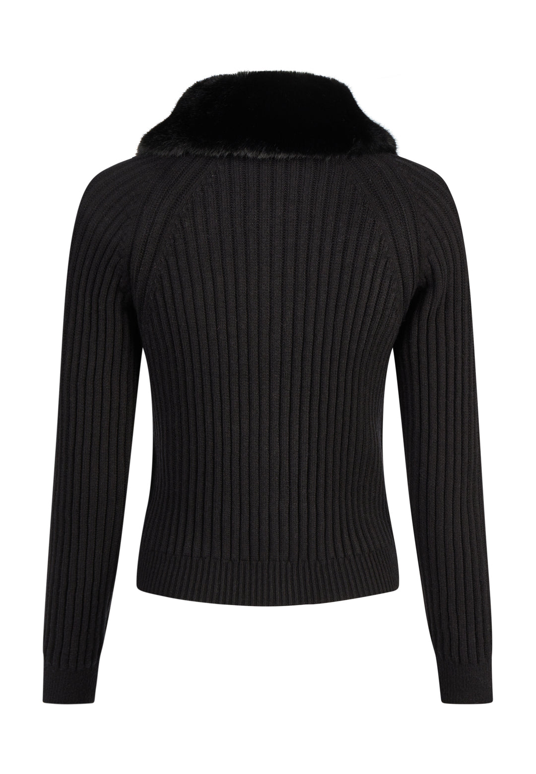 Cardigan côtelé à col duveteux