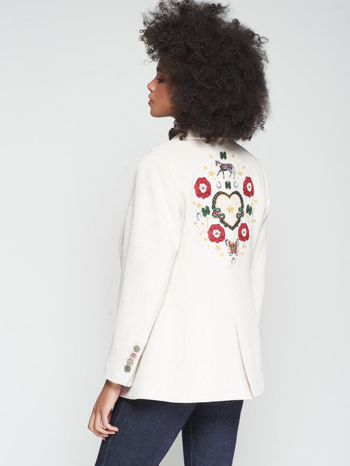 Veston en corduroy avec motif équestre brodé