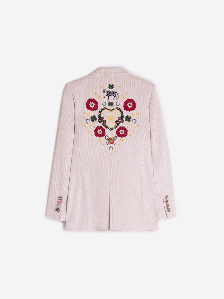 Veston en corduroy avec motif équestre brodé