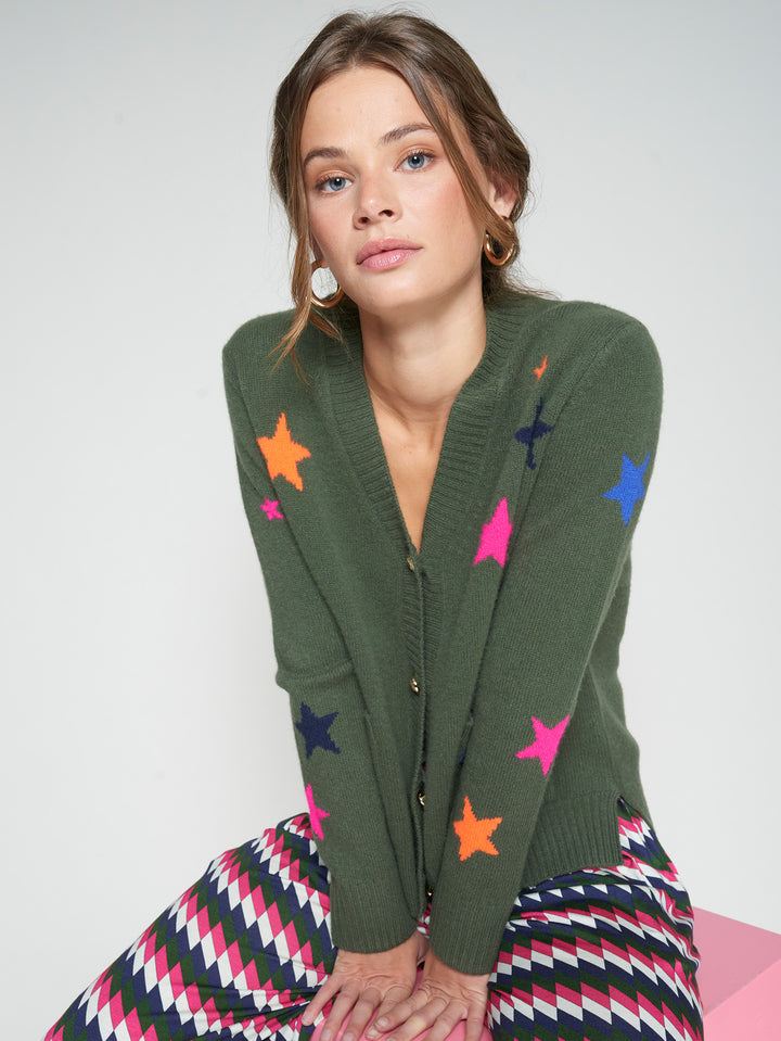 Cardigan en laine avec étoiles multicolores Alina