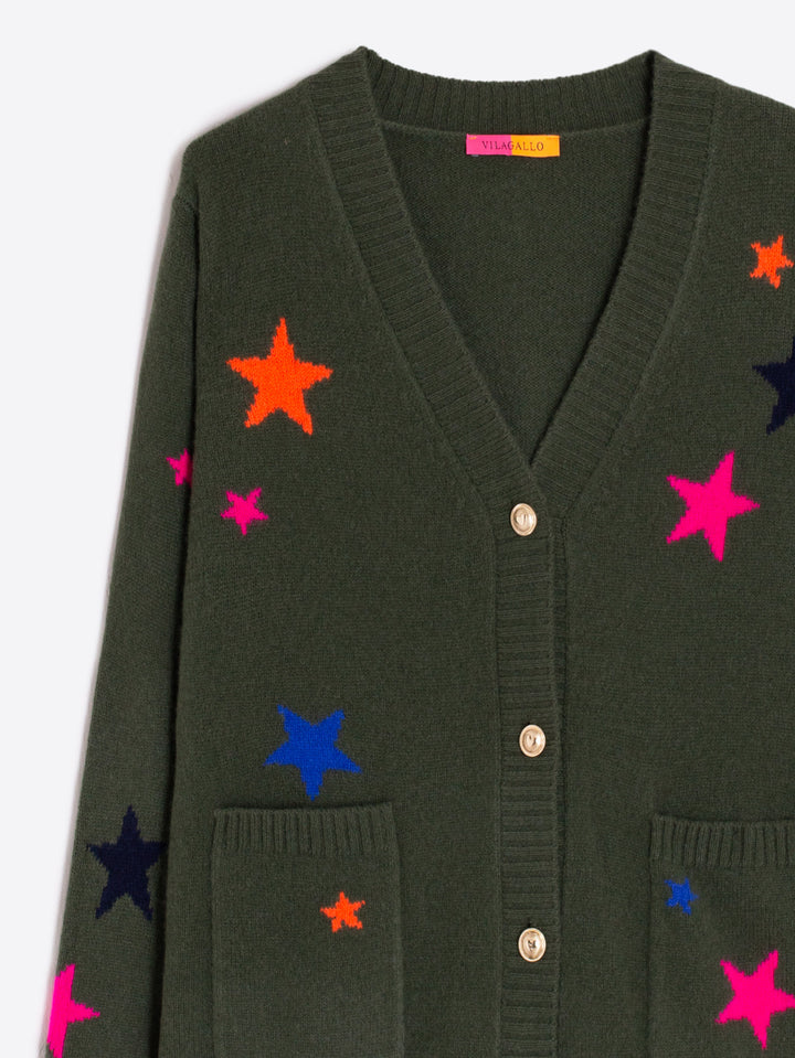 Cardigan en laine avec étoiles multicolores Alina