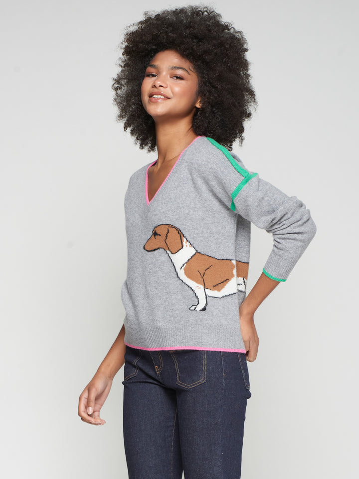 Pull en laine avec motif chien saucisse