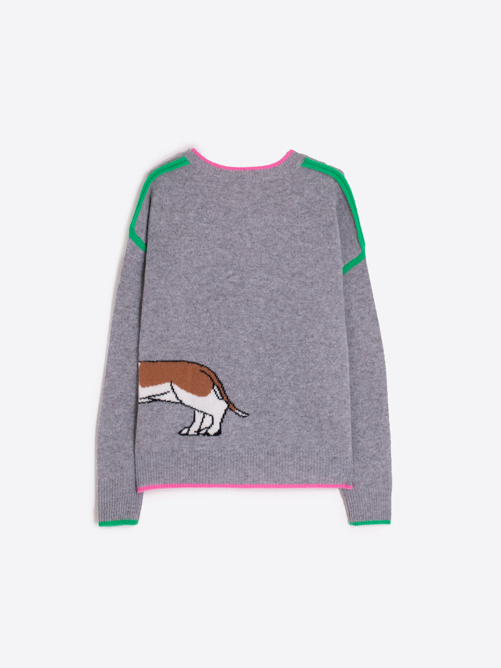 Pull en laine avec motif chien saucisse