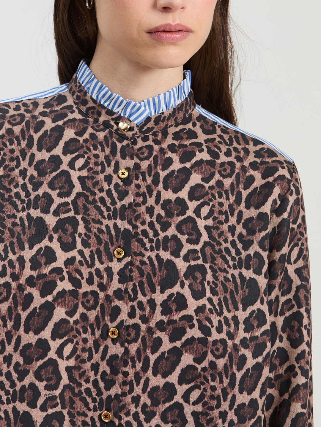 Chemise à imprimé léopard et détails rayés Diana