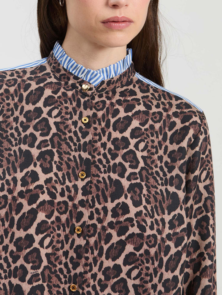 Chemise à imprimé léopard et détails rayés Diana
