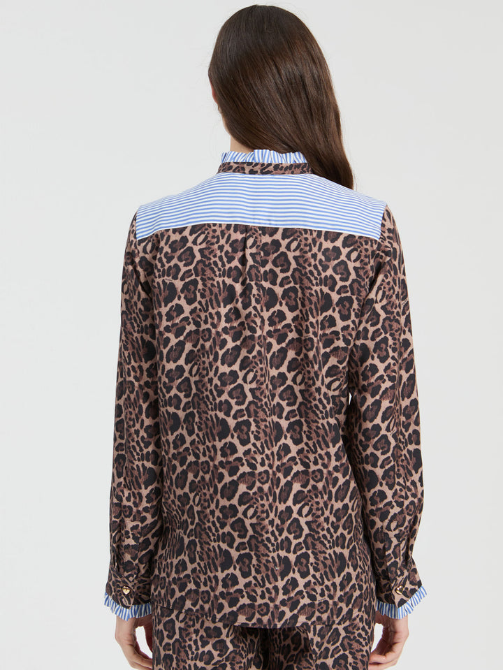 Chemise à imprimé léopard et détails rayés Diana