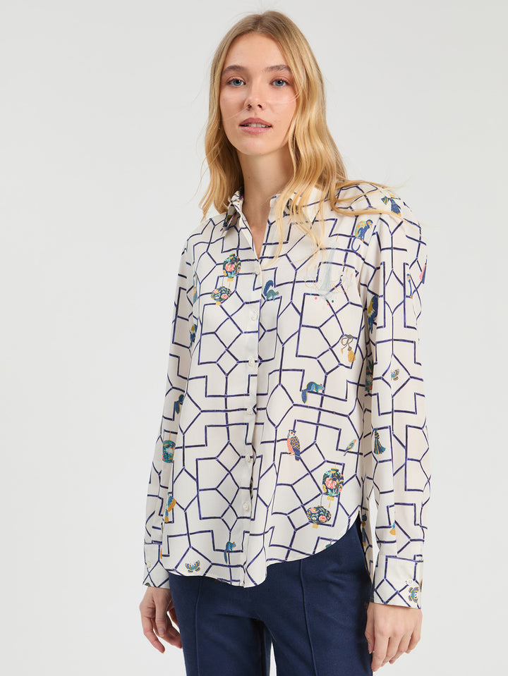 Chemise à imprimé treillis et motifs fantaisie