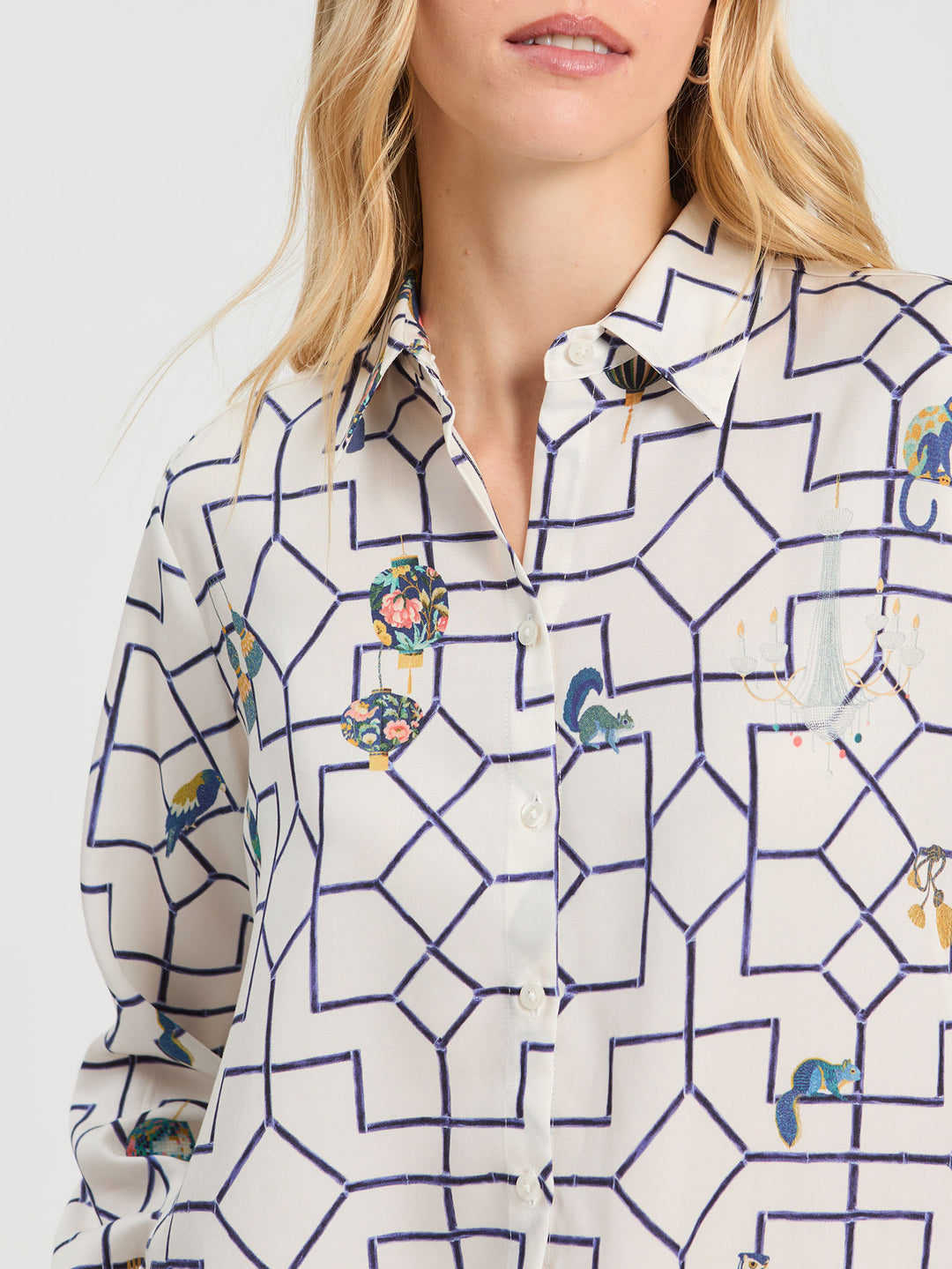 Chemise à imprimé treillis et motifs fantaisie