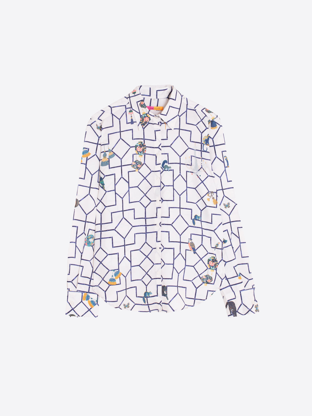 Chemise à imprimé treillis et motifs fantaisie