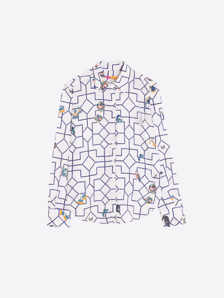 Chemise à imprimé treillis et motifs fantaisie